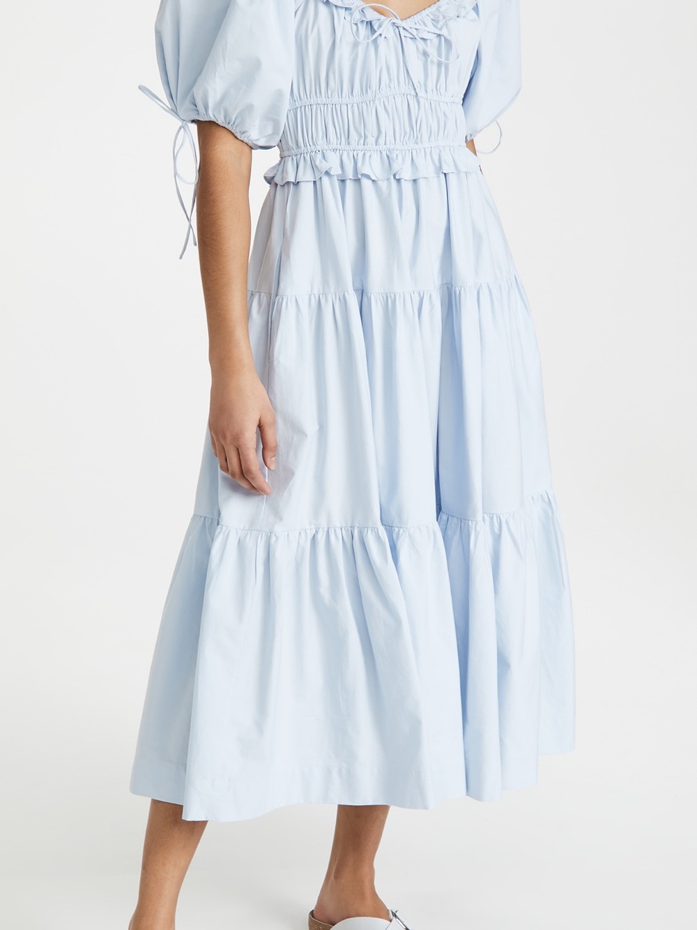 En Saison Poplin Tiered Midi Dress Light Blue